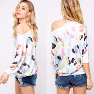 Neon/Denim Leopard Print Dolman Short Sleeve Knit Top main image 0